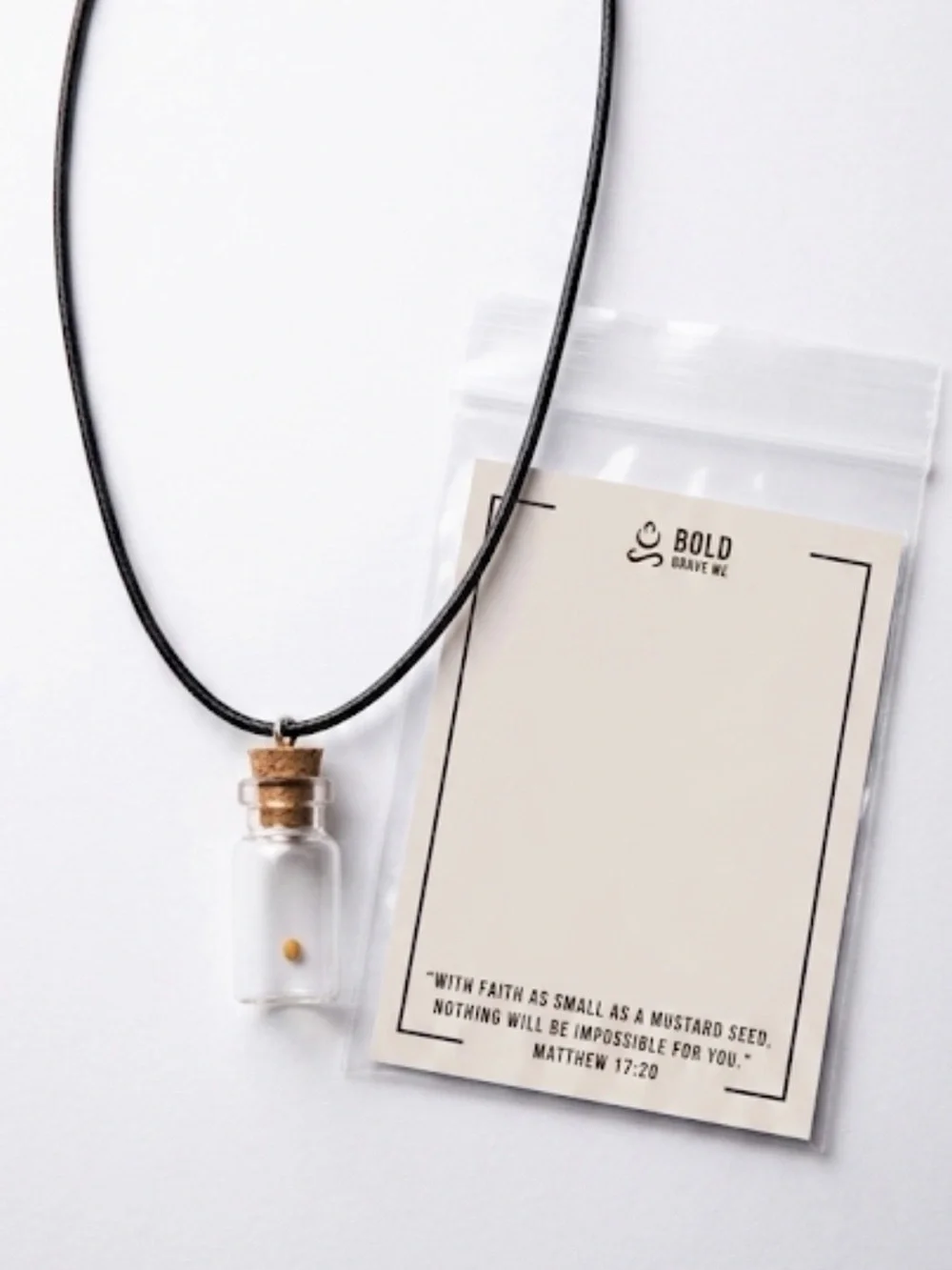 Mustard Seed Bottle Necklace in Black